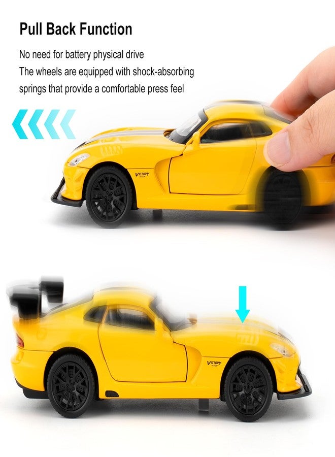 LOVEPOSELY 1/32 Dodge Viper Diecast Car Model Toy, Collectible Dodge Viper Supercar with Sound and Light, Zinc Alloy Pull Back Toy Vehicle for Adult Boys Girls (Yellow) - Image 2
